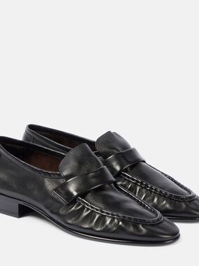 Men's Black Leather Slip-On Penny Loafers